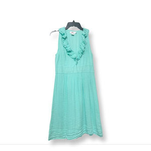 Vineyard Vines Womens A Line Dress Turquoise V Neck Sleeveless Ruffle Pullover 6